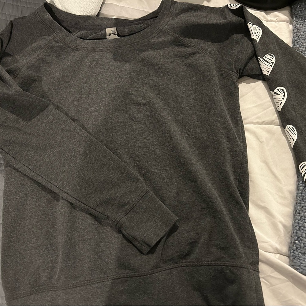 Women's Charcoal Sweatshirt with Heart Sleeve Detail